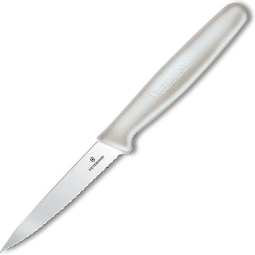 Couteau à éplucher à petite lame au tranchant en dents de scie et au bout pointu