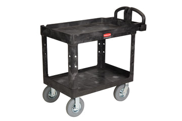 Rubbermaid HD 2-Shelf Black Utility Cart with Lipped Shelf and Pneumatic Casters #4520 36"x24"