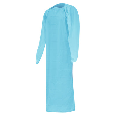 45203_2 Disposable Lightweight CPE Gown – White/Blue, Splash Protection, Food-Safe, Medical and Industrial Use