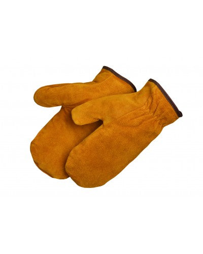 Pile-Lined Bourbon Brown Split Cowhide Mitten Gloves - 0