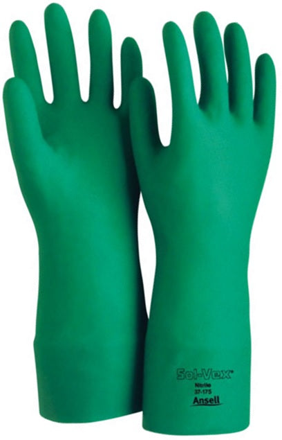 Ansell Sol-Vex® Green Unlined Nitrile Gloves offer superior protection against snags, punctures, abrasions, and cuts