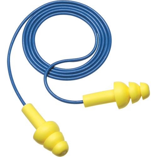 Bouchons d'oreilles 3M™ EAR™ UltraFit™ jaunes avec cordon bleu détectable par détection de métaux