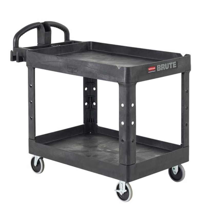 Chariot utilitaire robuste à 2 étagères Rubbermaid® | Étagère à rebord | Roulettes pivotantes | 4520