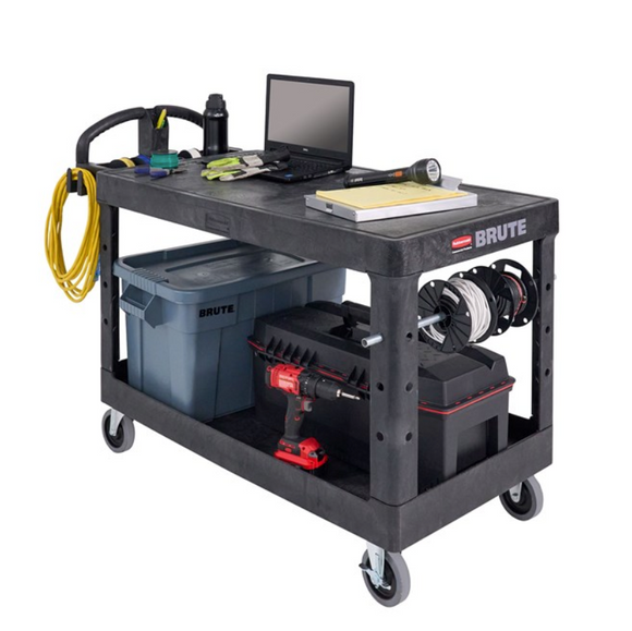 Rubbermaid® BRUTE Heavy Duty 2-Shelf Large Utility Cart | Flat Shelf | Swivel Casters | 4545
