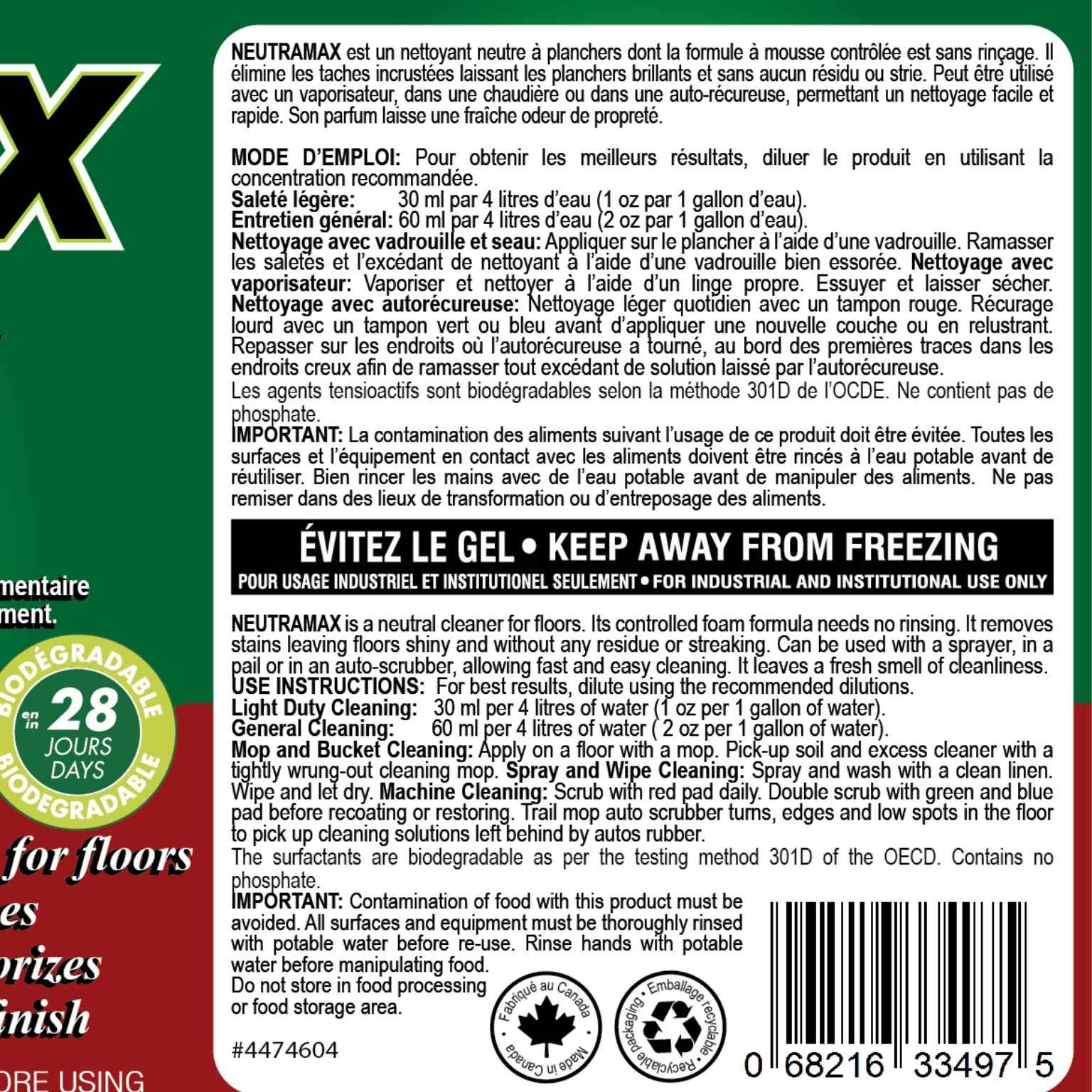 Neutramax Scented Concentrated Neutral Floor Cleaner | Case of 4 x 4L