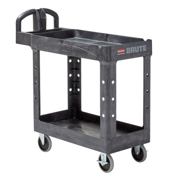 Brute Heavy Duty Ergonomic Handle Utility Cart with Lipped Shelf