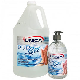 Two bottles of Unica Canada Pur Gel hand sanitizer on a white background