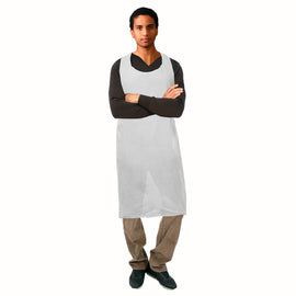 Disposable White Aprons – 1.0 Mil Thickness, 46" Length, Long Ties, Food Processing, Industrial Use Dishwashing