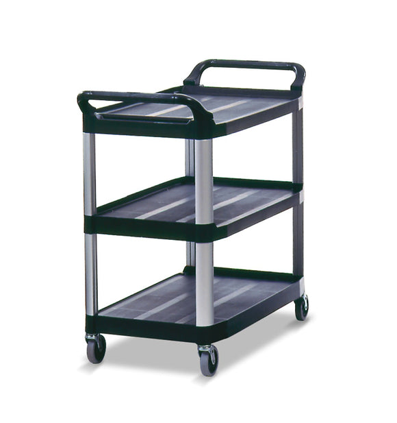 Black Kitchen Utility Cart With 3 Shelves on White Background
