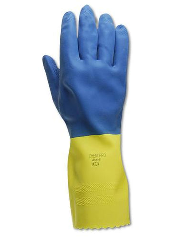 Blue Neoprene over Yellow Latex Dishwashing Glove