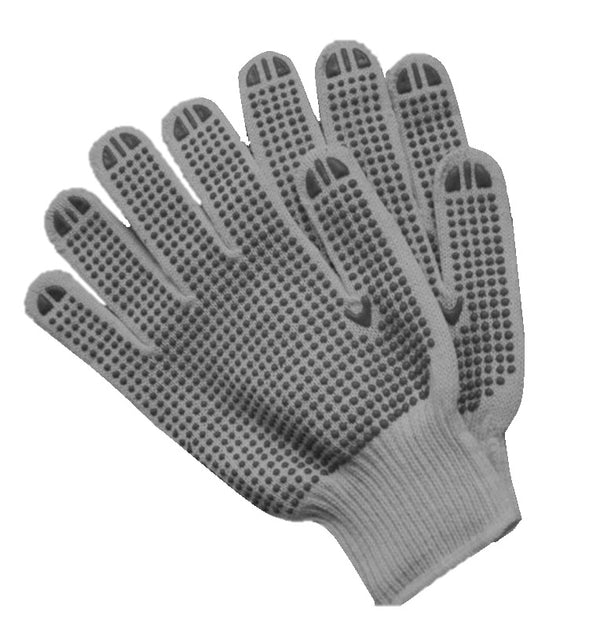White Cotton String Knit Glove with Black PVC Dots