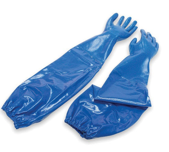 Gant de PVC Bleu Doublé d'interlock Triple Enrobé avec élastique au manchette 28" - 0