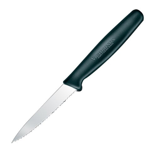 Couteau à éplucher a bord ondulé avec poignet Noir en Nylon 8 cm
