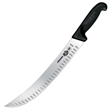 Couteau cimeterre à lame alvéolée de 30 cm au tranchant incurvé et dentelé et manche noir en Fibrox®