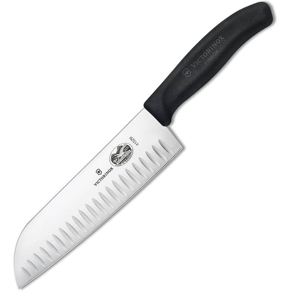 7" Stamped granton Santoku knife Black Fibrox Handle