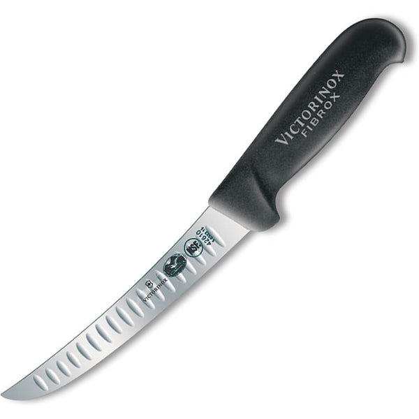 Couteau à désosser à lame large, rigide, alvéolée et incurvée de 15 cm
