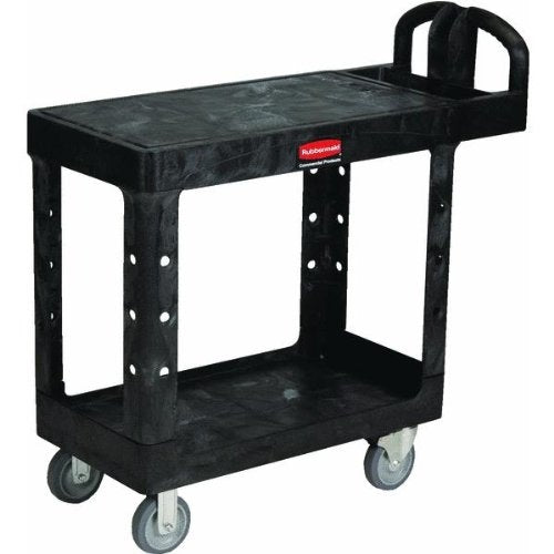 Rubbermaid HD 2-Shelf Black Utility Cart 19" x 38" x 33" #4505 