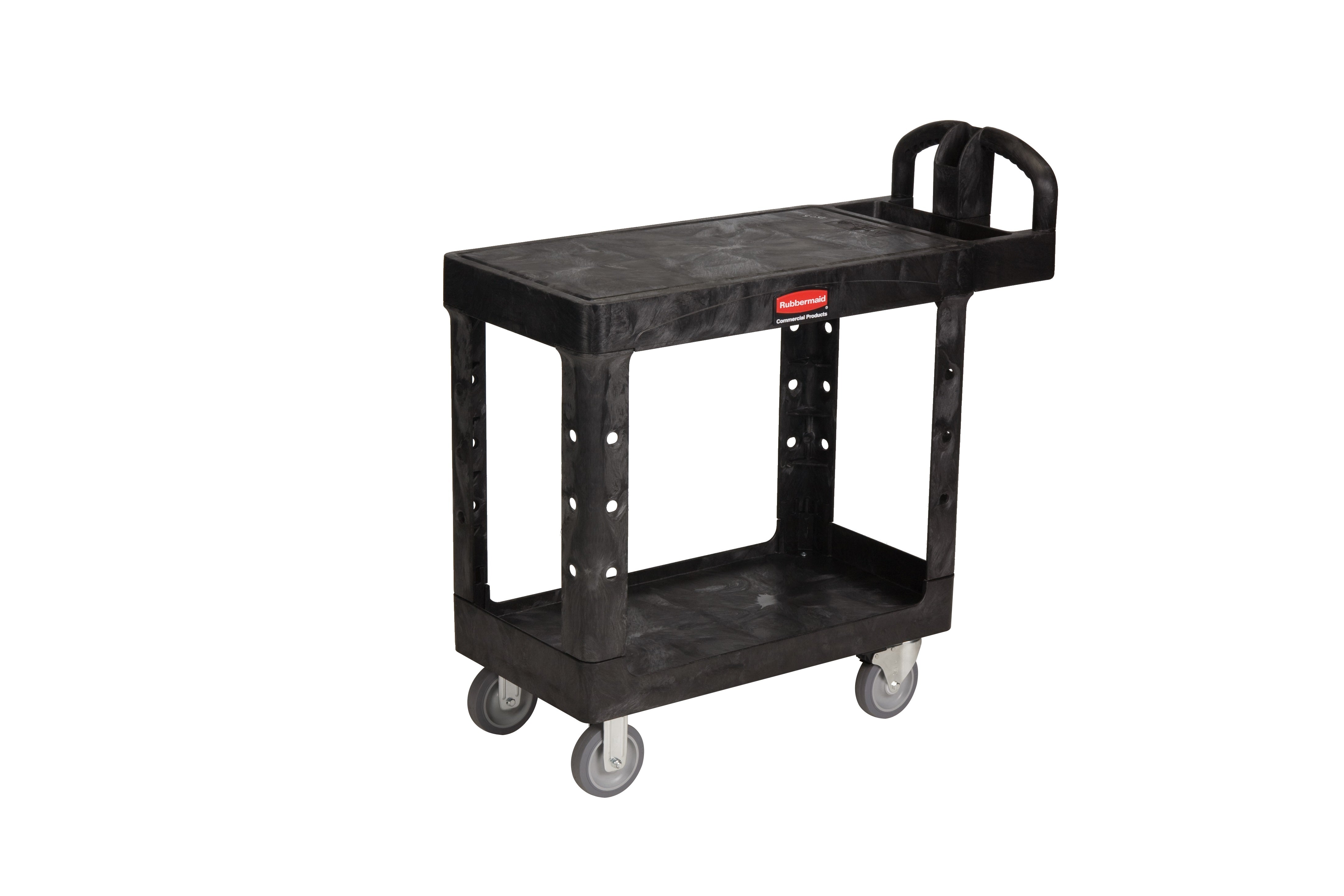 Rubbermaid HD 2-Shelf Black Utility Cart 19" x 38" x 33" #4505