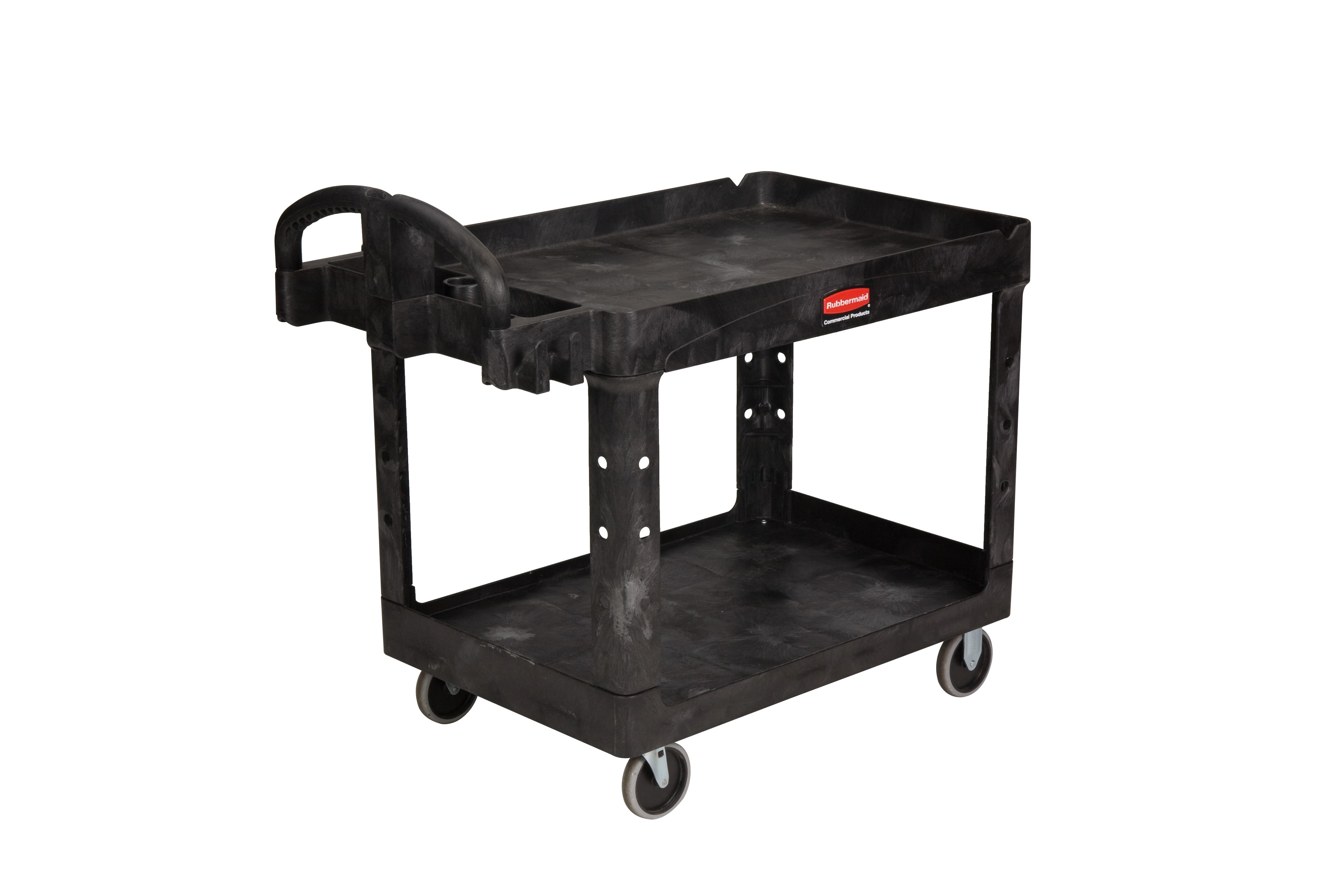 Rubbermaid HD 2-Shelf Black Utility Cart w/Lipped Shelf #4520, 36"x 24"