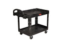 Rubbermaid HD 2-Shelf Black Utility Cart w/Lipped Shelf #4520, 36"x 24" 
