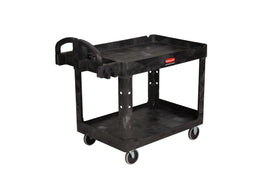 Rubbermaid HD 2-Shelf Black Utility Cart w/Lipped Shelf #4520, 36"x 24" 