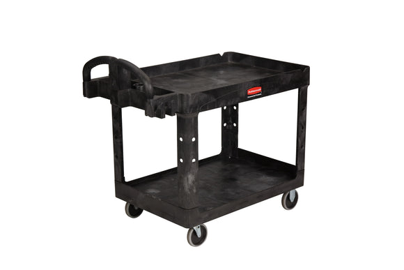 Rubbermaid HD 2-Shelf Black Utility Cart w/Lipped Shelf #4520, 36"x 24" 