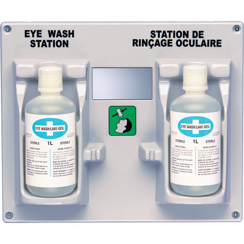 Station de lavage oculaire double et solution