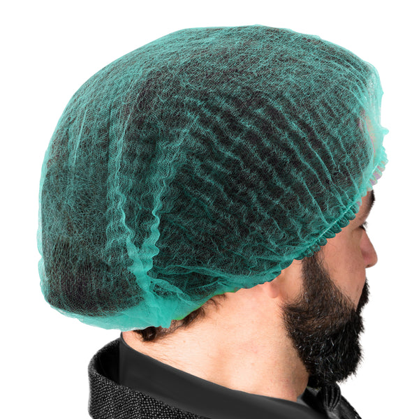 ProtecAll Polypropylene Pleated Green Bouffant Caps 21"