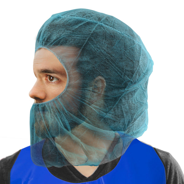ProtecAll Polypropylene Blue Disposable Hair & Beard Cover Hood, 100/bag