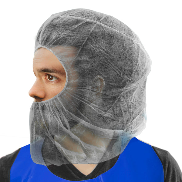 ProtecAll Polypropylene White Disposable Hair & Beard Cover Hood, 100/bag