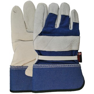 5428 Winter Grey Dog Fleece-Lined Leather Work Gloves  Cold Weather Blue and Tan