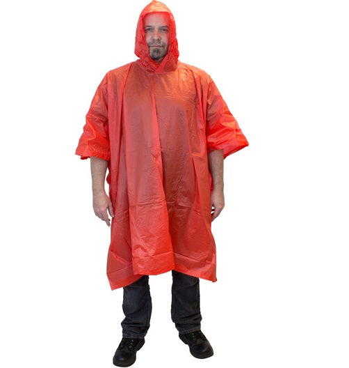 Poncho de pluie rouge une pièce Safety Zone® avec capuche et boutons-pression latéraux