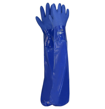 Gant de PVC Bleu Doublé d'interlock Triple Enrobé avec élastique au manchette 28"