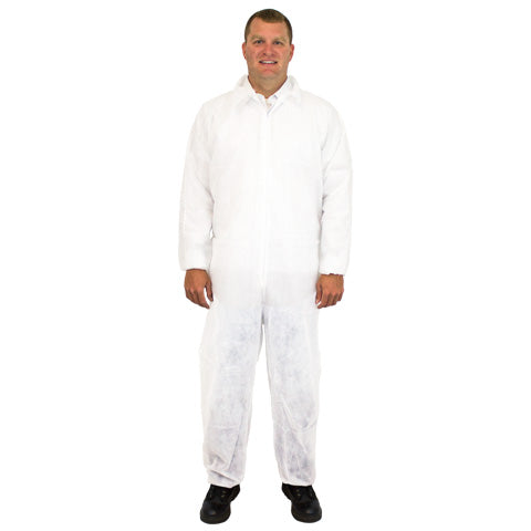 White Polypropylene Coveralls w/ Zipper Front