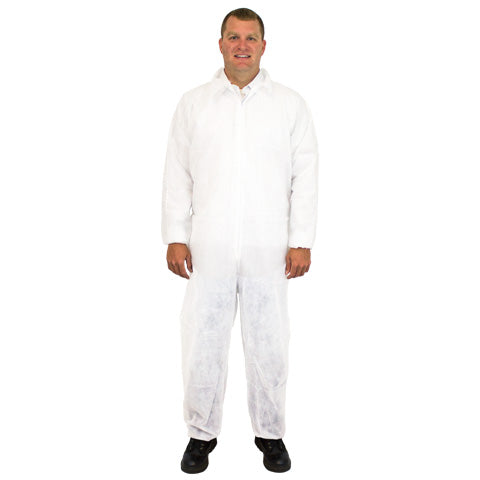 White Polypropylene Coveralls with zipper front closure
