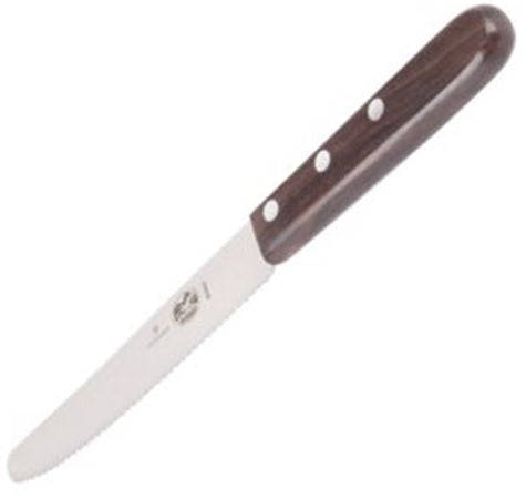 Un set de 6 couteaux à steak à lame de 13 cm à tranchant en dents de scie et à pointe arrondie