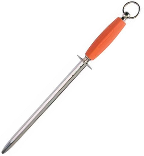 Classic Knife Sharpener with Orange Handle and Round Polished 12" Blade